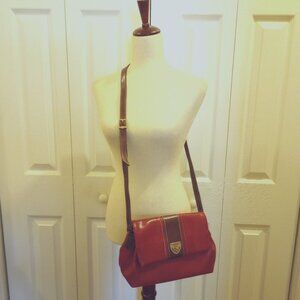 Vintage 80s Cherry Red Brown Colorblock Baguette Crossbody Bag